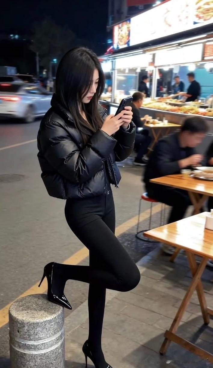 夜晚街头，时尚女孩们就是那道最亮丽的风景线，而且个个手机不离手，仿佛手机是她们探