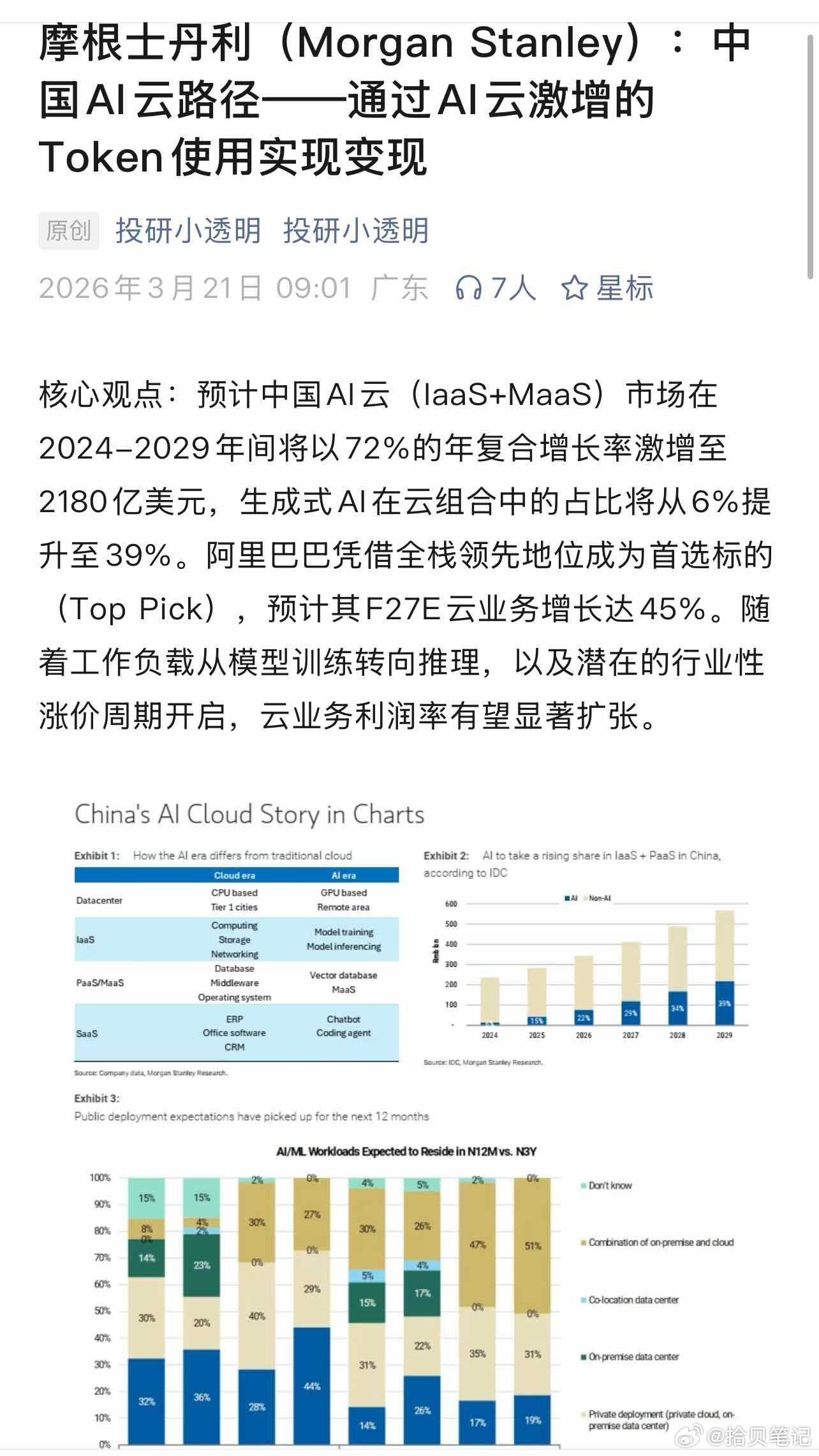 大摩这个分析师是真聪明人，抓住了阿里投资的要害，那就是AI+云计算业务的狂飙突进