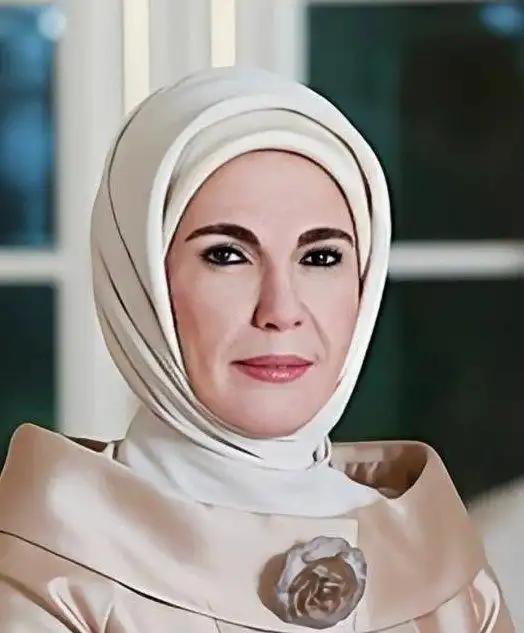 土耳其总统埃尔多安的包头巾老婆的脸看上去很奇怪，一个七十多岁的老太太，没有皱纹和