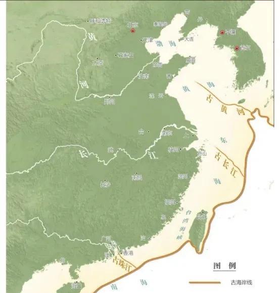 大约两万年前，末次冰期海退时的亚洲东部海岸线，当时因为地球温度下降，大量水被以冰