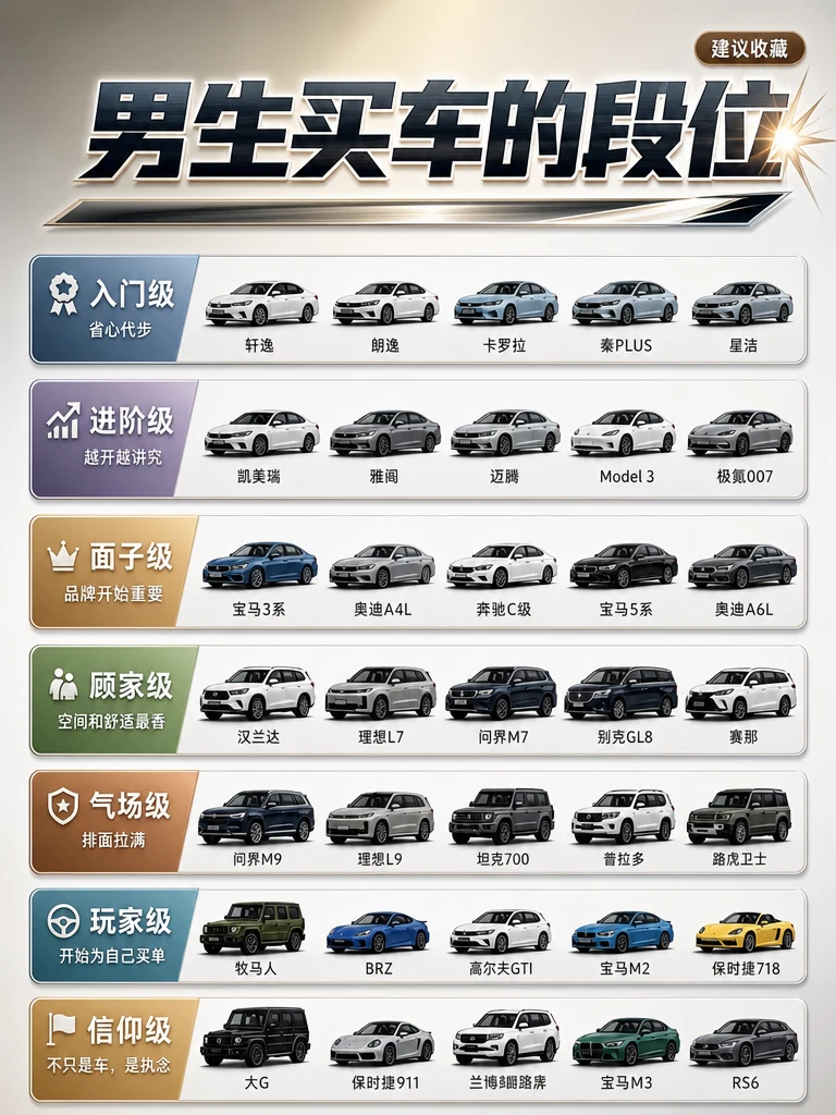 🚗 男生买车的段位，你现在是第几层？