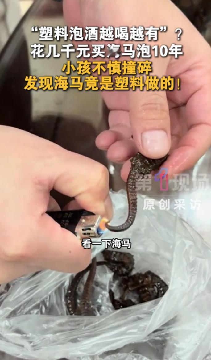 广东梅州，一男孩去爷爷家玩耍时，不小心碰翻了爷爷泡了10年的海马酒，爷爷心疼的不