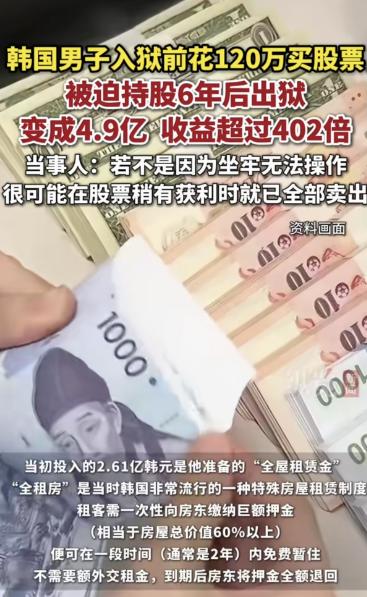 太魔幻！韩国男子预感要坐牢，竟把120万租金全砸进股市。入狱6年被迫死拿，出狱一