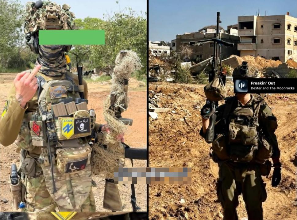 并排展示的两张照片，据称照片中的是同一个人：一张身穿亚速旅的制服，佩戴臂章并做出