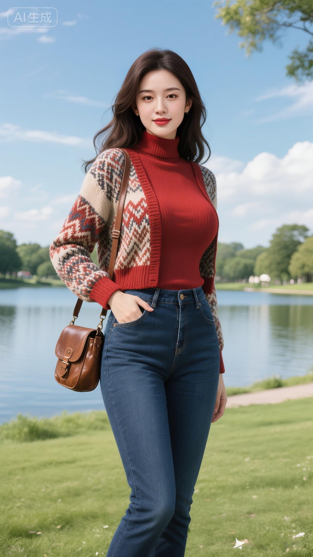 秋日穿搭指南：红色高领毛衣+牛仔裤，温暖又时尚！🍂👗👖