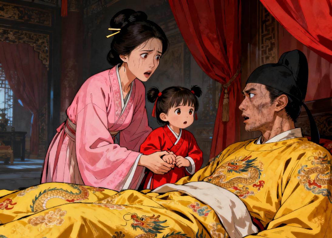 1398年，71岁朱元璋病危，嫔妃张美人领着3岁女儿前来探望，不料刚进门，朱元璋