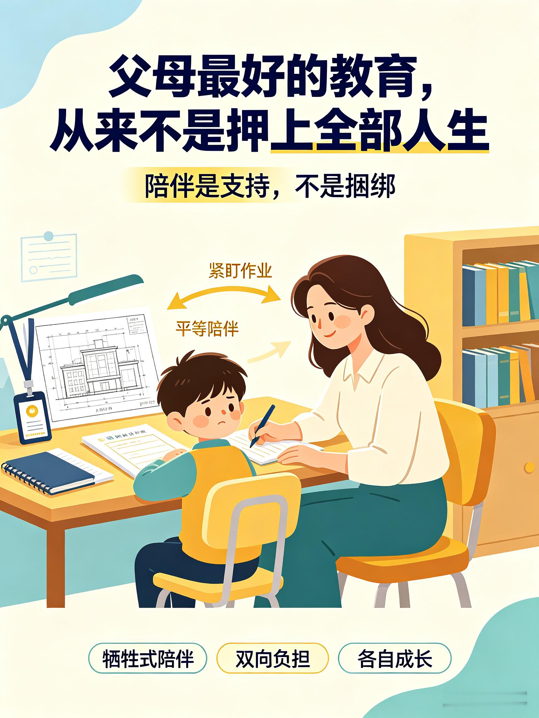 【父母最好的教育，从来不是押上全部人生】朋友家一位妈妈，曾经是设计院的骨干。孩子升入四年级之后，她陷