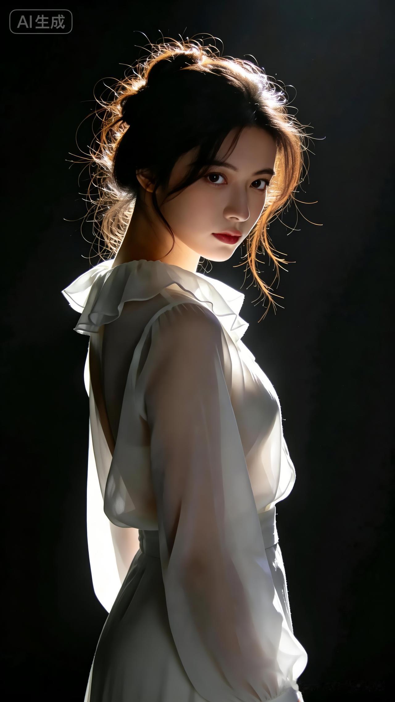 逆光下的白裙少女，发丝都闪着光，回眸瞬间温柔了时光，这氛围感绝了！