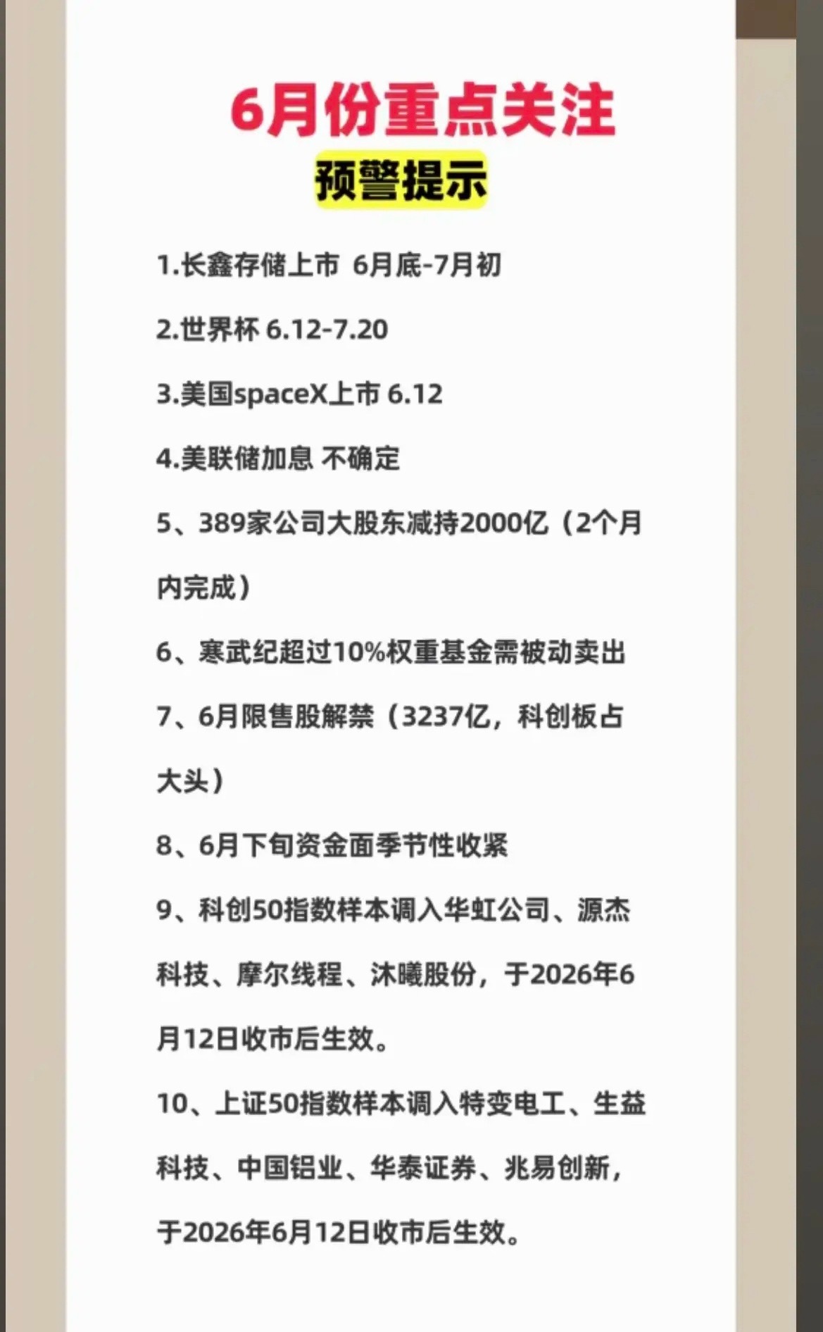 6月份：重点关注：财经热点！