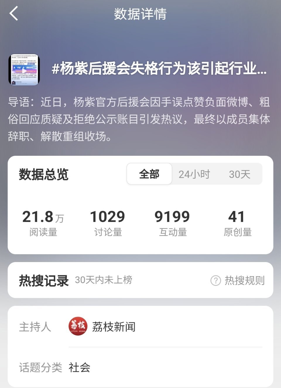 有官媒下场点评前两天杨紫官方后援会的事了，这个荔枝新闻是话题主持人，看了下简介是