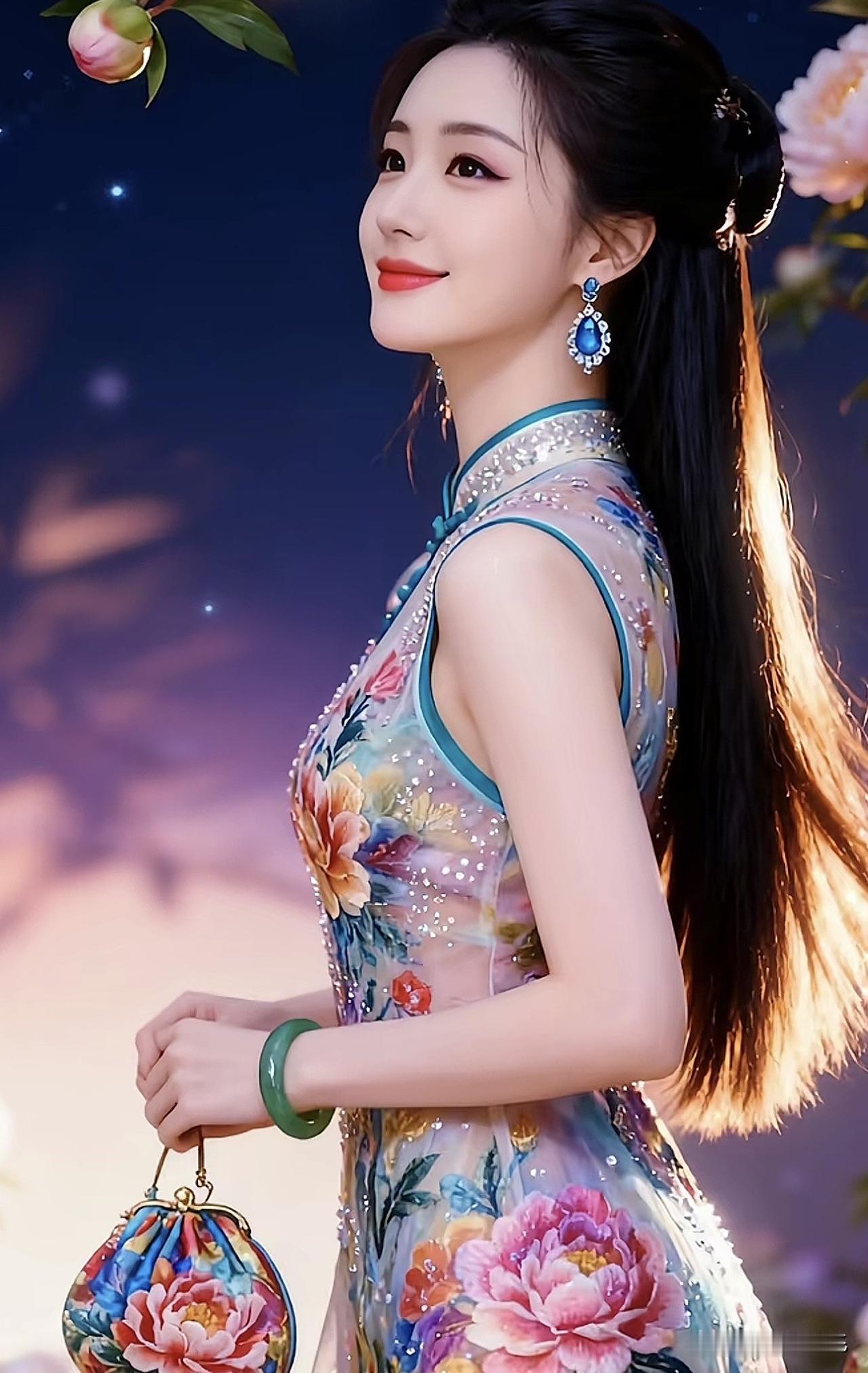 花间美人笑，玉簪映春光。蝶吟花间醉三春绿裙花间绿裳春景照绿裳春景照绿裙溪