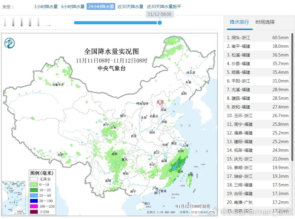 昨天到今晨，因为台风凤凰和冷空气的影响，浙江福建降雨增强，台湾东部强降雨持续，台