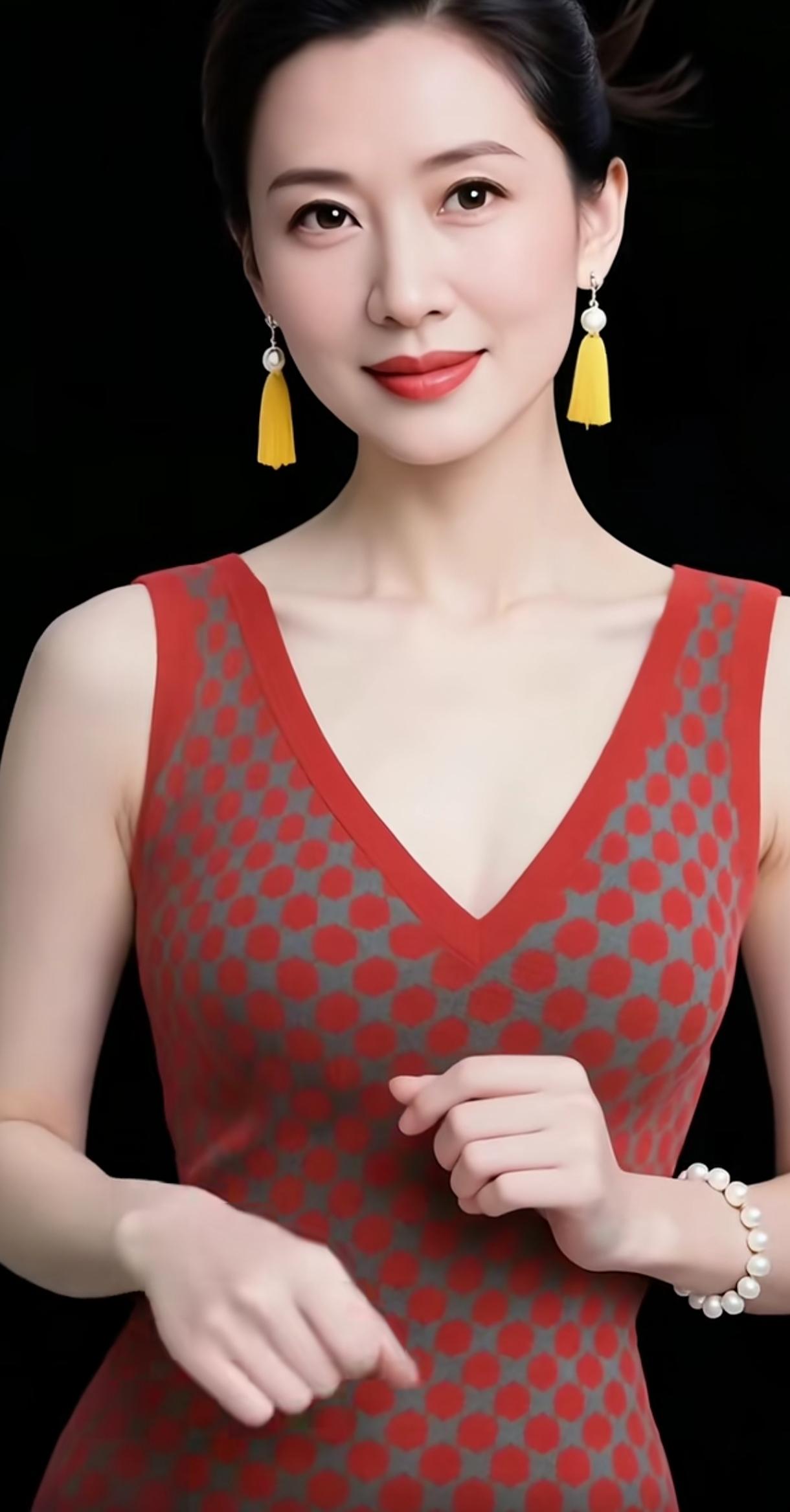 优雅红裙，甜美微笑，时尚配饰，尽显魅力！🌹💃👗分享一张最近随手拍的照片气
