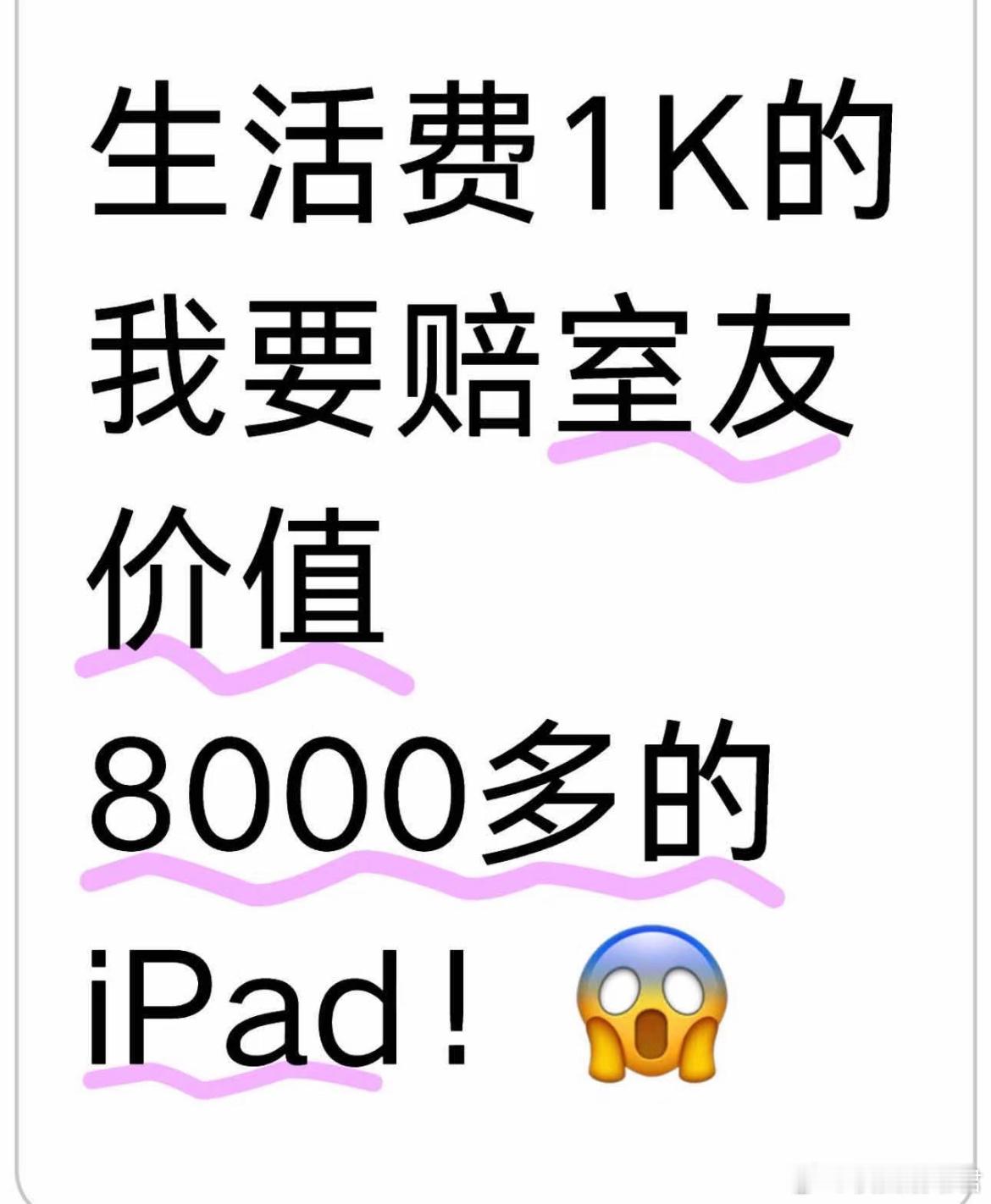 生活费1K我要赔室友价值8000多的iPad!​​​