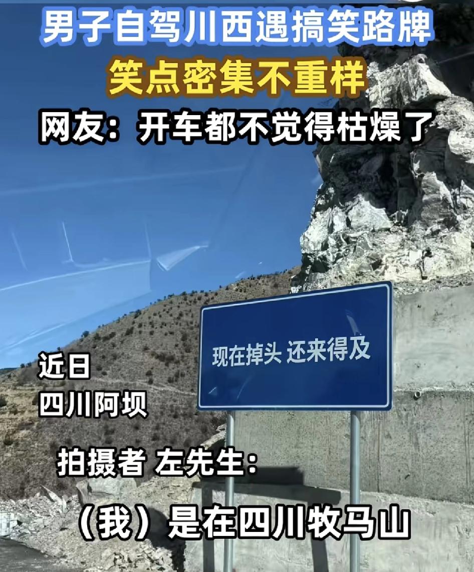 男子自驾川西牧马山一路上遇到了非常幽默风趣的路牌，“现在掉头还来得及，现在掉头来