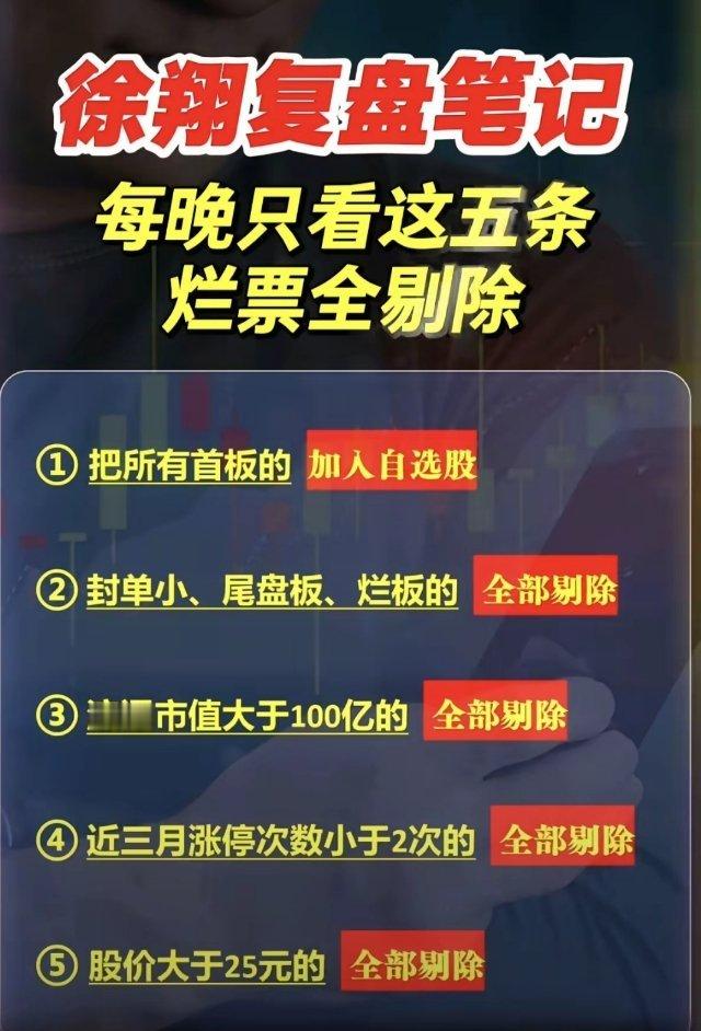徐翔复盘5铁律：筛掉90%烂票，每晚盯这5点徐翔的复盘逻辑核心是“严筛”，5条