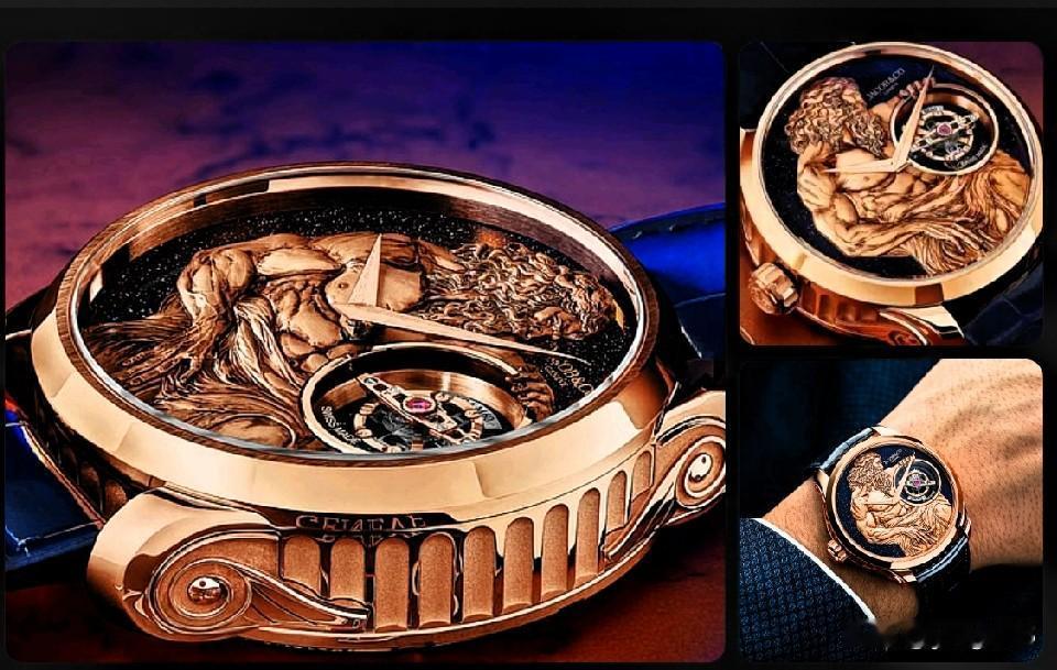 这款44.5毫米玫瑰金腕表令人惊艳，其走时速度比经典的一分钟陀飞轮腕表快15倍。