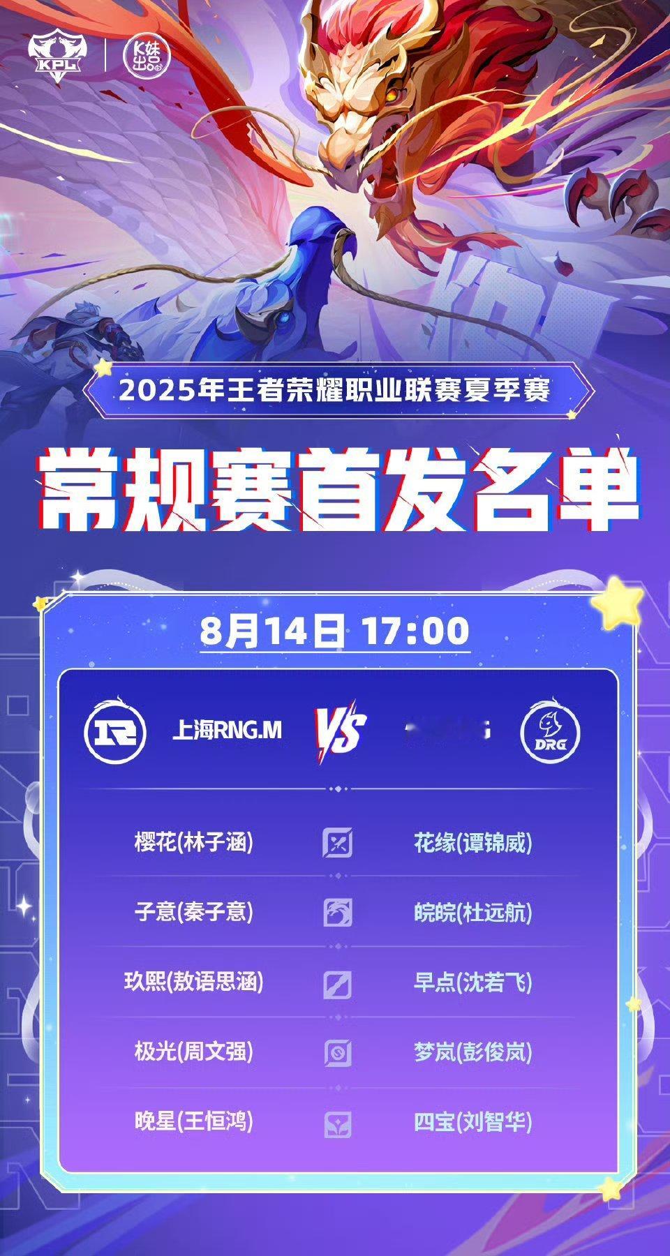 2025KPL夏季赛今日首发名单​​​
