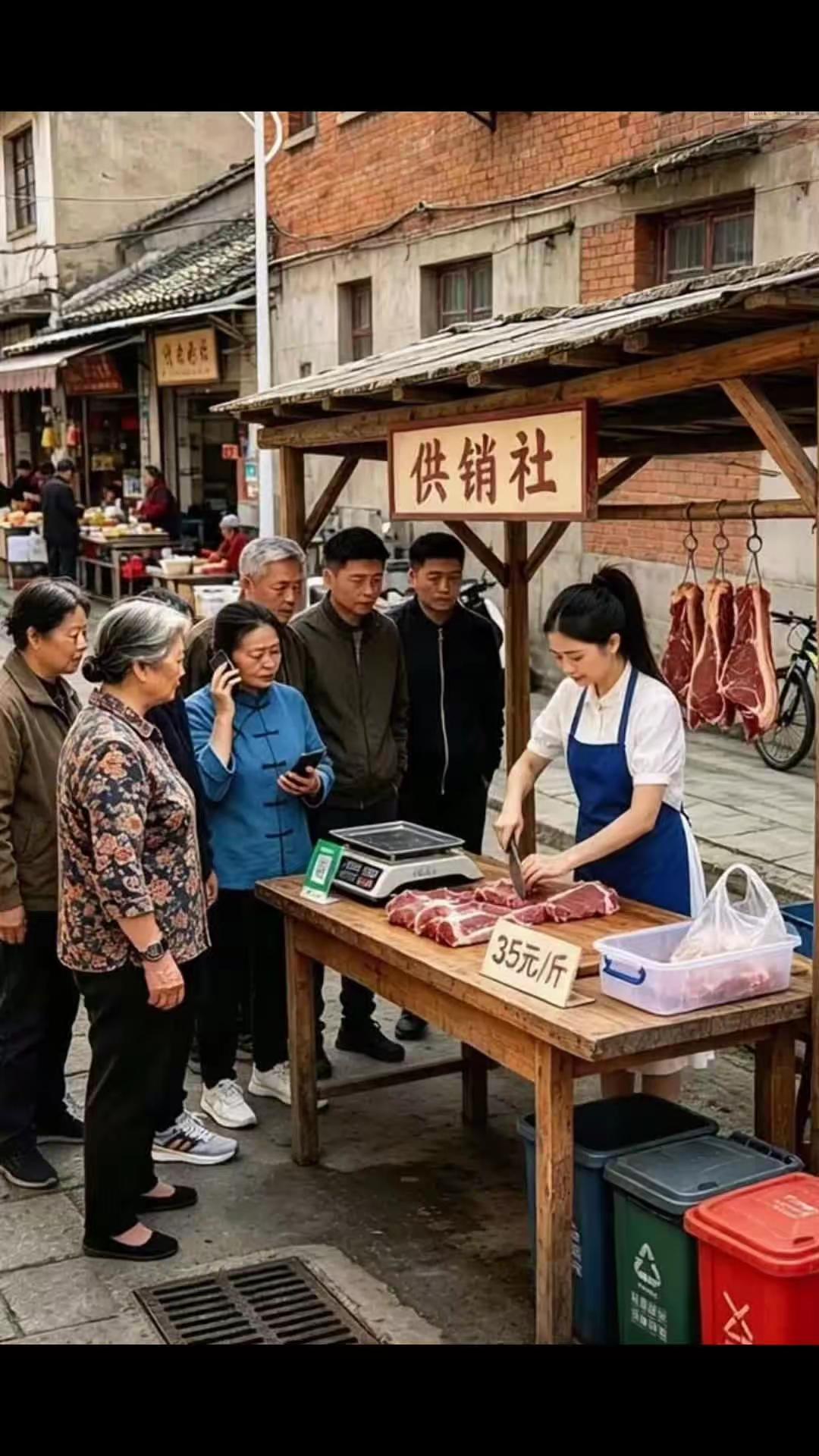 探寻怀旧图片里的穿帮之处上世纪80年代买猪肉的画面中，竟隐匿着多处与那个年代不