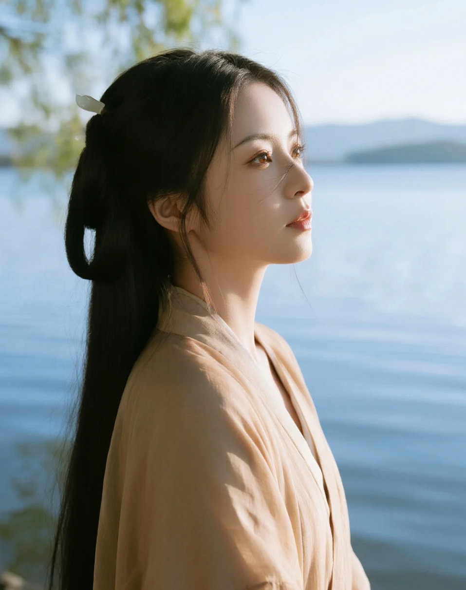 她穿着古风衣服在公园里走动，你喜欢吗？