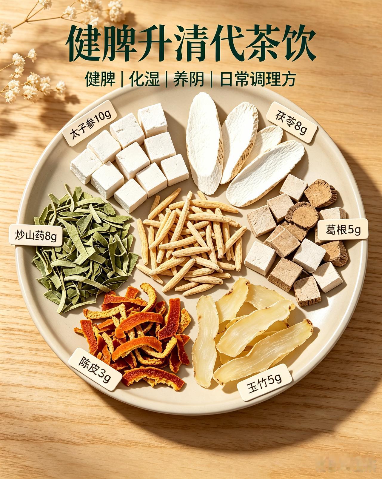 健脾升清化湿养阴方‖代茶饮（日常泡水，温和版）适合：头闷昏沉、饭后犯困、