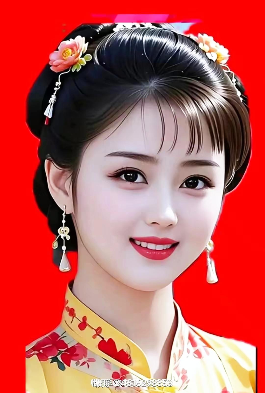 古典美人，花钿玉簪，红衣飘逸，韵味十足。