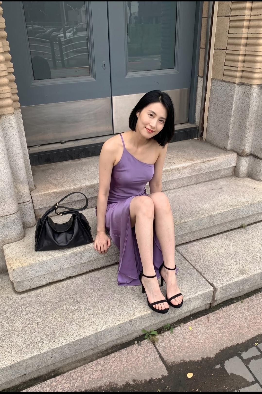 这样的一字带凉鞋，简单大方还显脚白。
