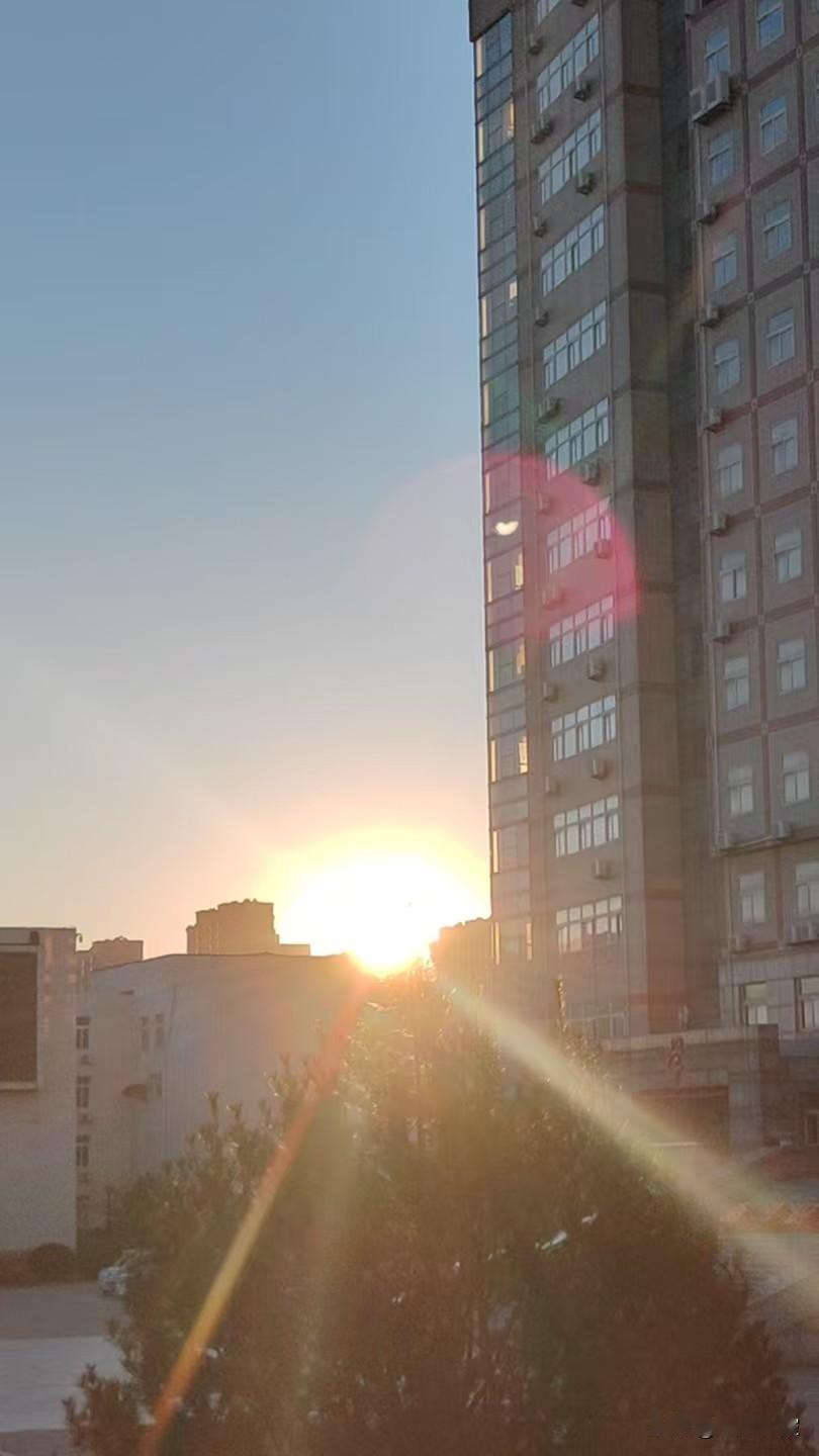 我就喜欢这个迎着晨曦出行的照片。闺女喜欢拍照，尤其是喜欢拍晨曦那一瞬间的光芒。