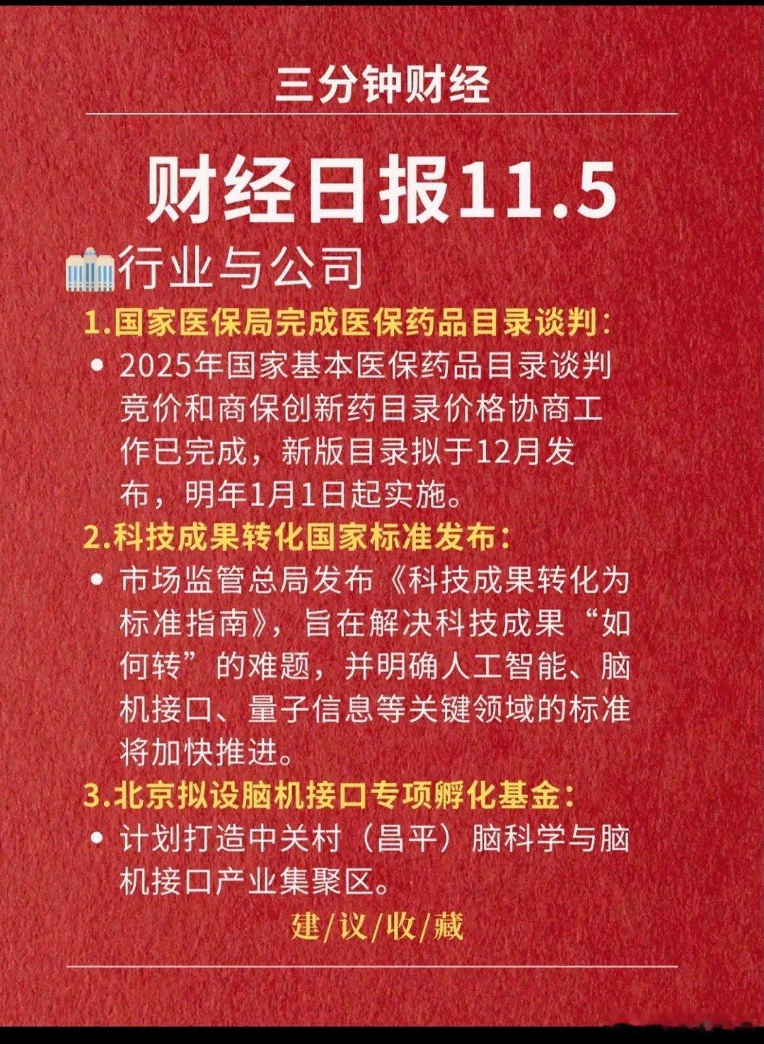 11.06周四财经新闻汇总！1.国家医保局完成医保药品目录谈判2.脑机接口3