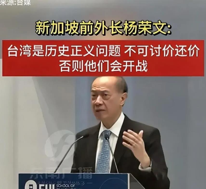 新加坡前外长杨荣文说，“如果发生强制统一的情况，台湾选择留下来的会慢慢适应的。中