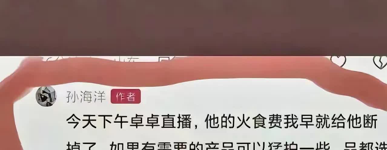 吃相太难看了最近看到孙海洋的一条回复：今天下午卓卓直播，他的伙食费我都断掉了