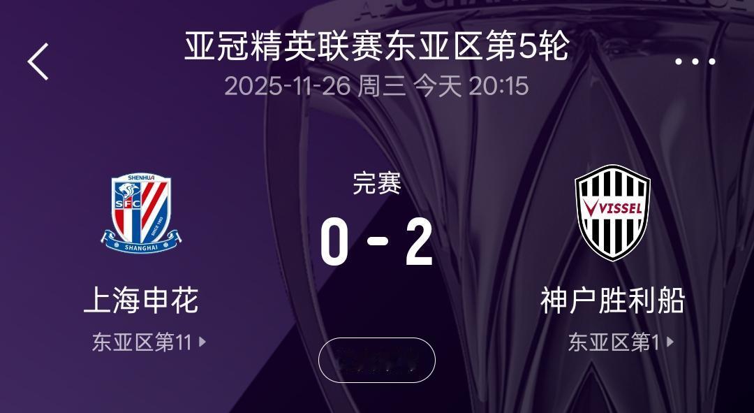 随着申花0：2负于神户，五轮亚冠过后，中超第一海港在亚冠依然是第一，中超第二申花