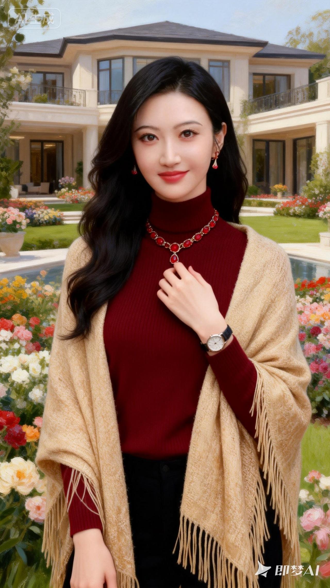 优雅穿搭指南：红衣配金披肩，尽显高贵气质！