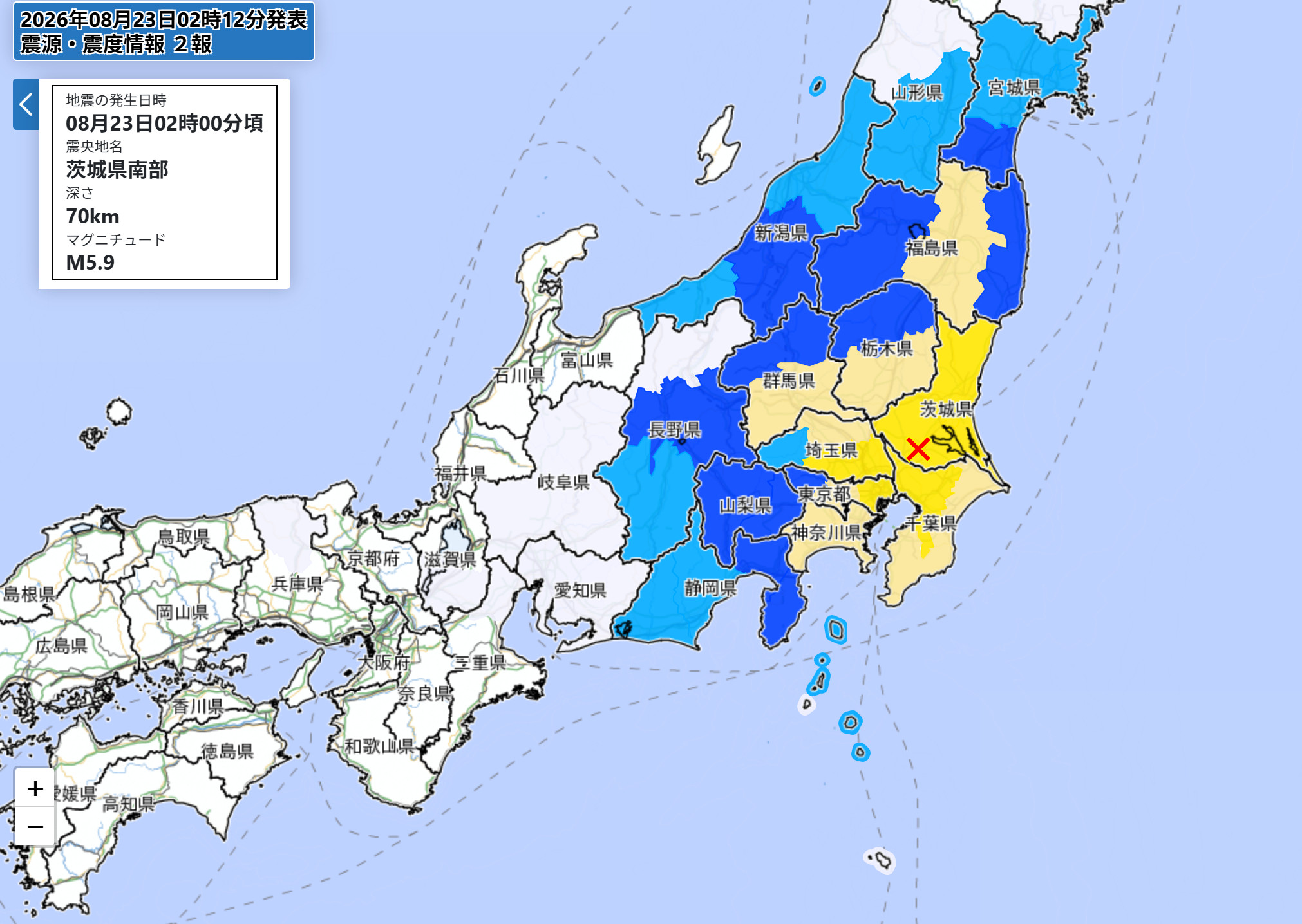 日本地震具体而言，是北京时间8月23日01:00（当地时间02:00）在日本
