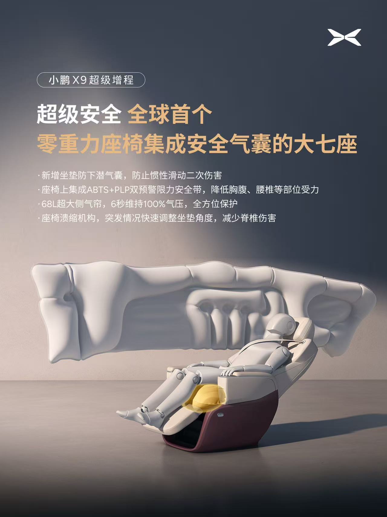 超安全，超舒适，超便利的小鹏X9超级增程来了！在安全层面，小鹏X9超级增程是全球