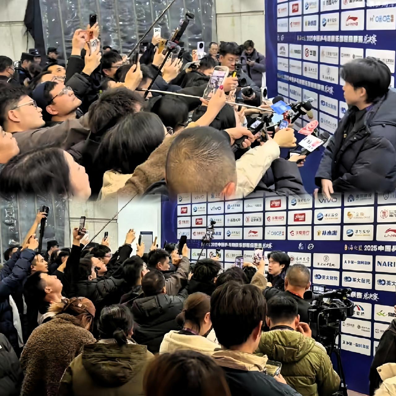 王楚钦赛后采访这人山人海的！头哥差点被里三层外三层围住，这排面简直了，巨星