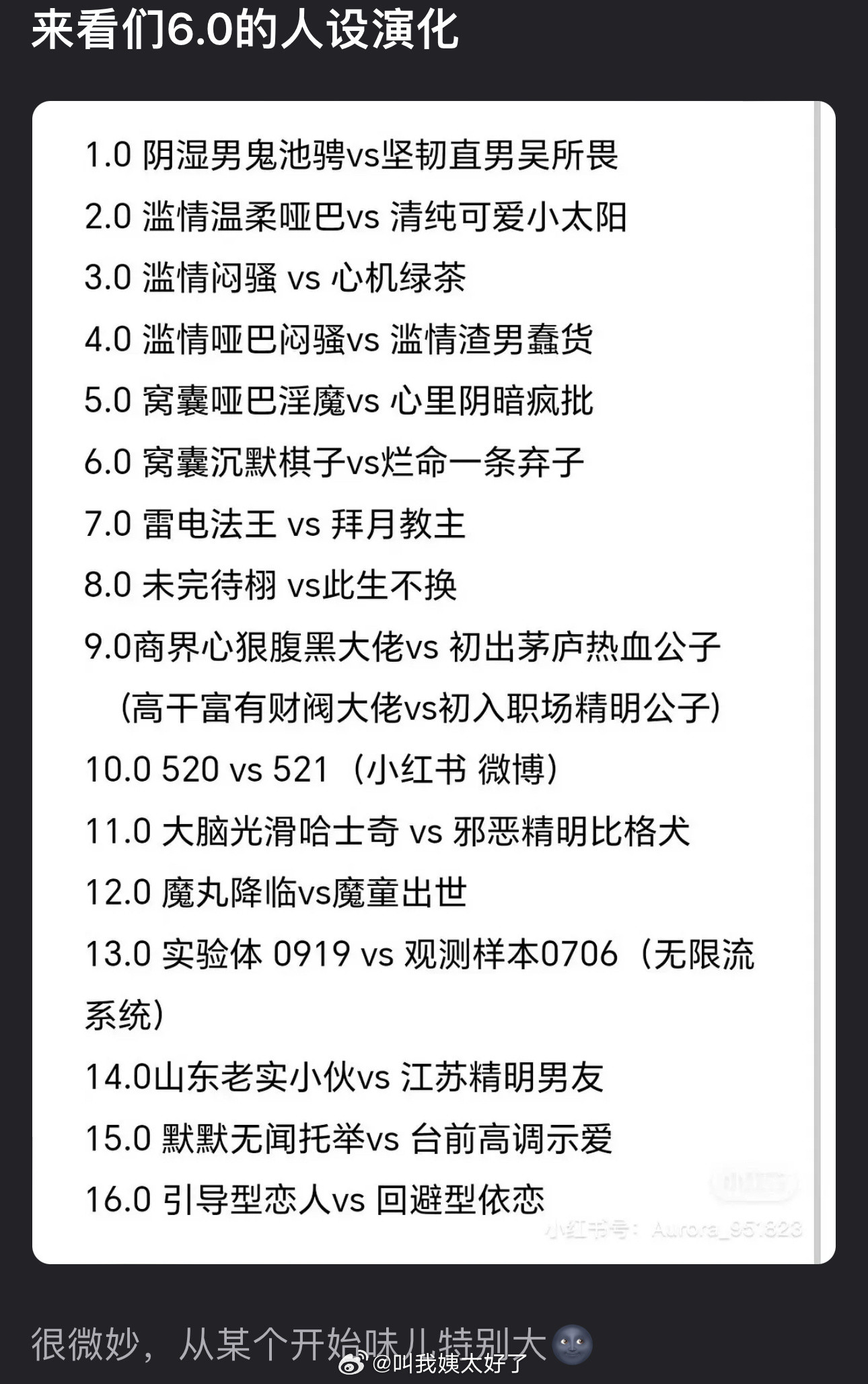 来看们6.0的人设演化，xdxs，到底都是什么人在嗑啊​​​