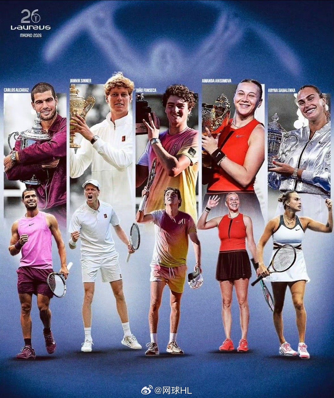 2026劳伦斯提名，其中五个奖项有网球运动员被提名年度最佳男运动员提名：阿尔卡拉