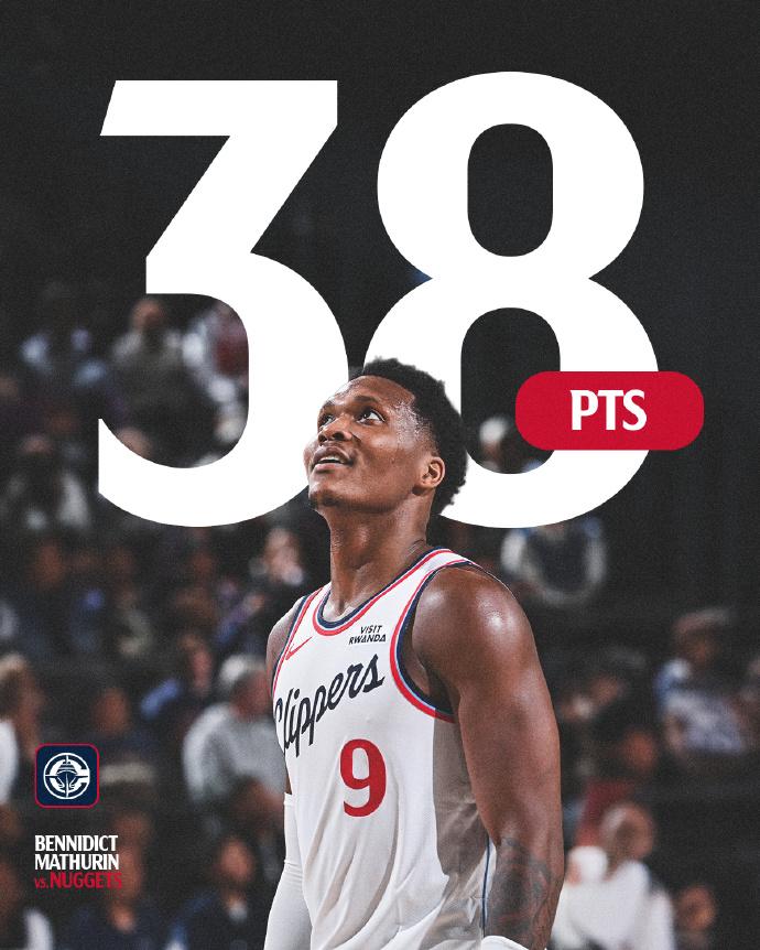 这么猛？马瑟林快船主场首秀：——出战34分钟——22投12中，三分6中2，