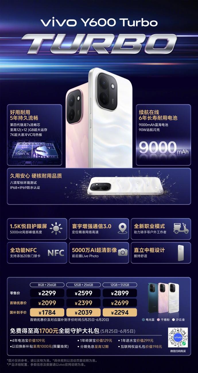 【vivoY600Turbo发布】日前，vivoY600Turbo发布，