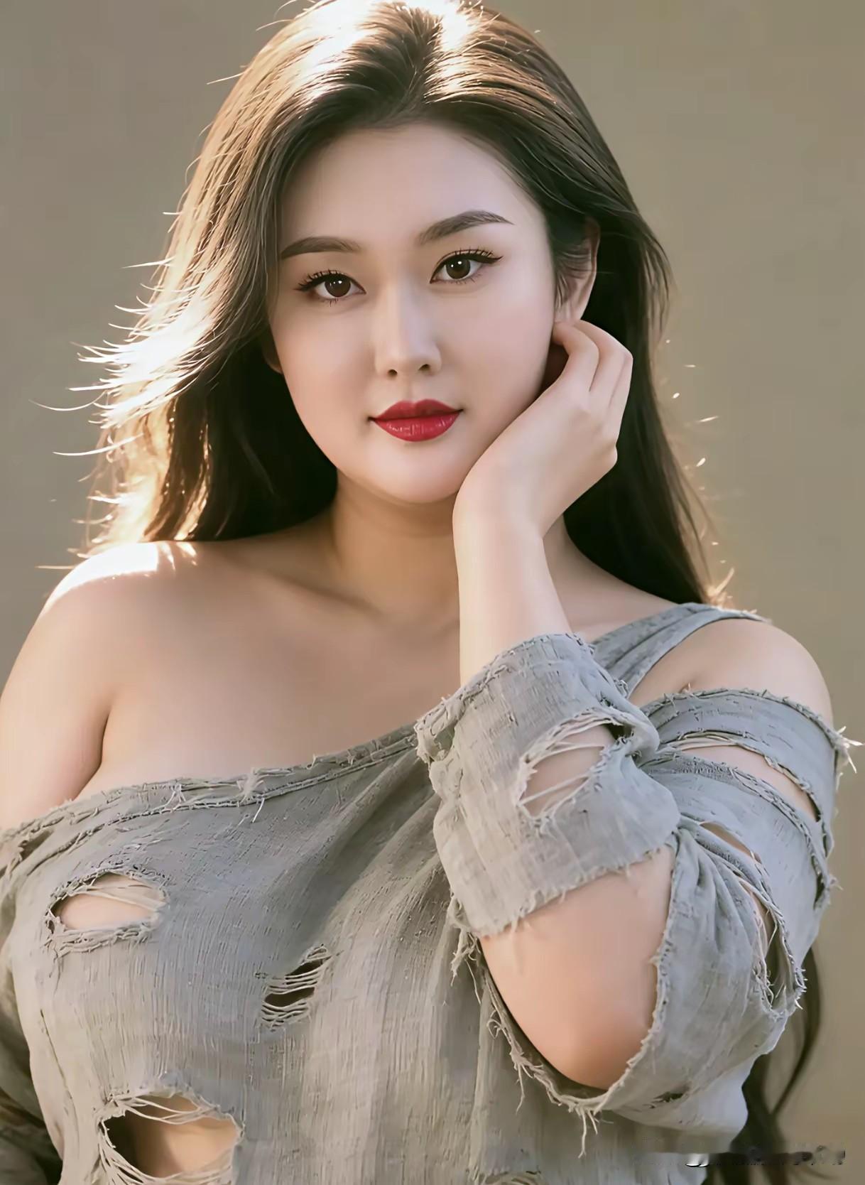 阳光下的温柔少女自带迷人氛围感。如身着宝蓝色缎面吊带裙的美人，红唇与黑发相衬，坐