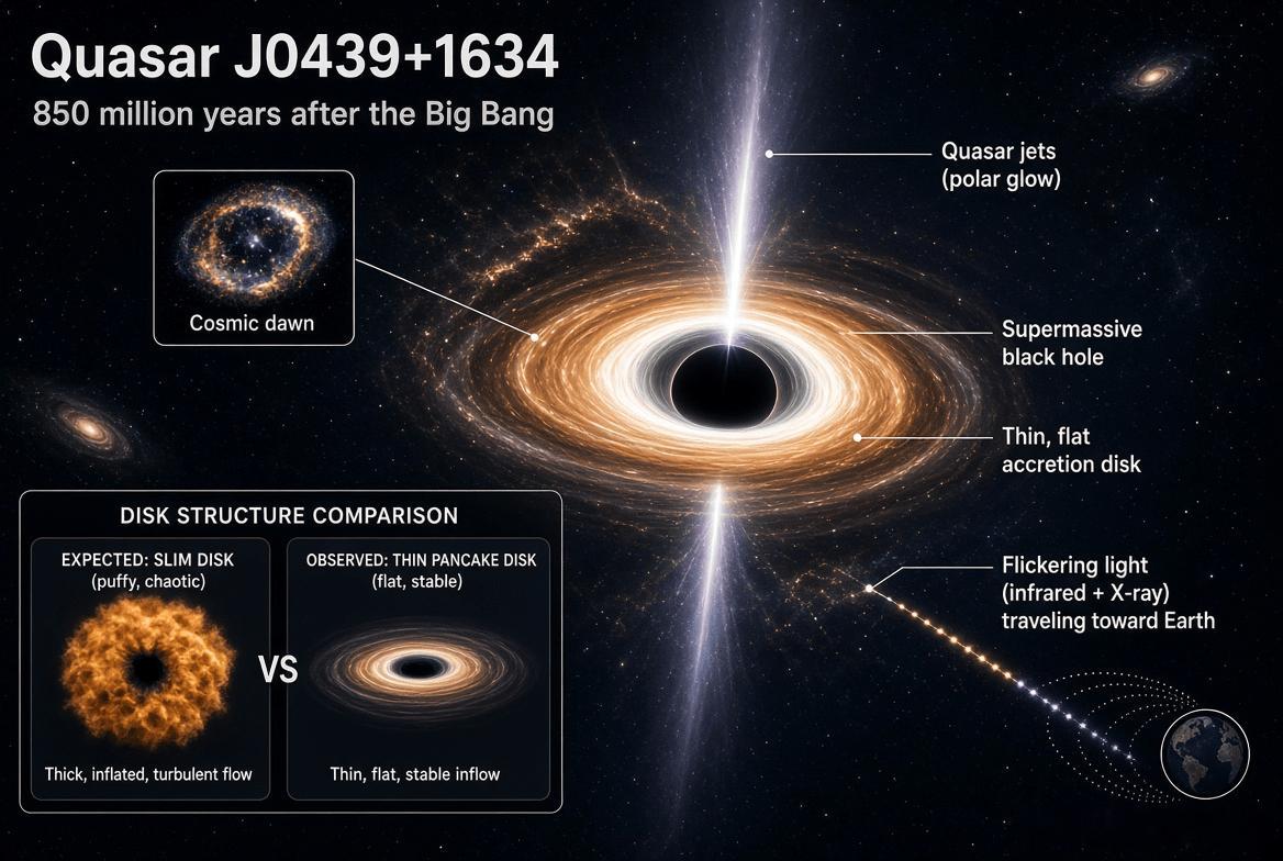 一个古老的类星体揭示了早期宇宙，天文学家捕捉到了类星体J0439+1634的