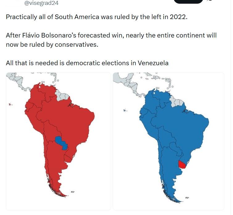 2022年时，南美几乎整个大陆都由左派政党执政。如果弗拉维奥·博索纳罗最终如