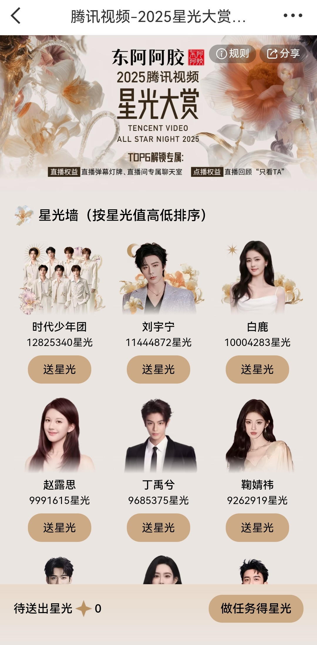 恭喜白鹿成为星光大赏星光墙星光值第一个破千万女星！冲啊！继续投！