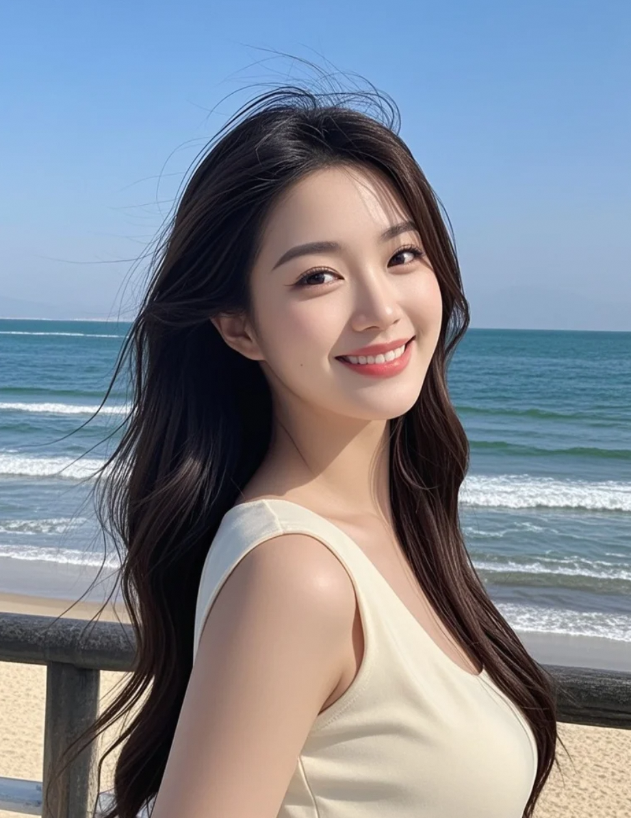 她走过的沙滩，不只是脚印，更是自信的印记