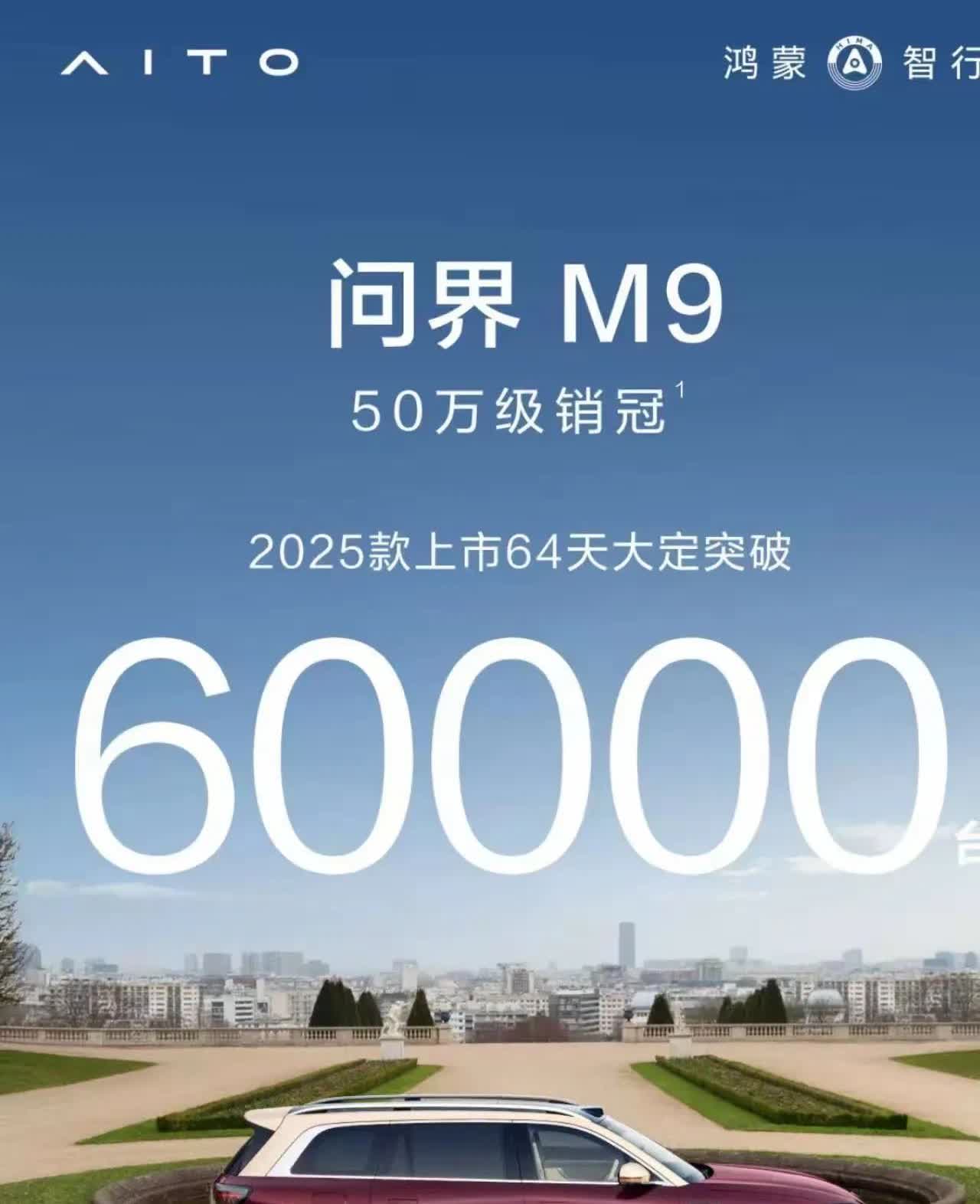 问界M9这销量确实猛，64天大定破6万，均价50万的车能有这成绩相当了不起。