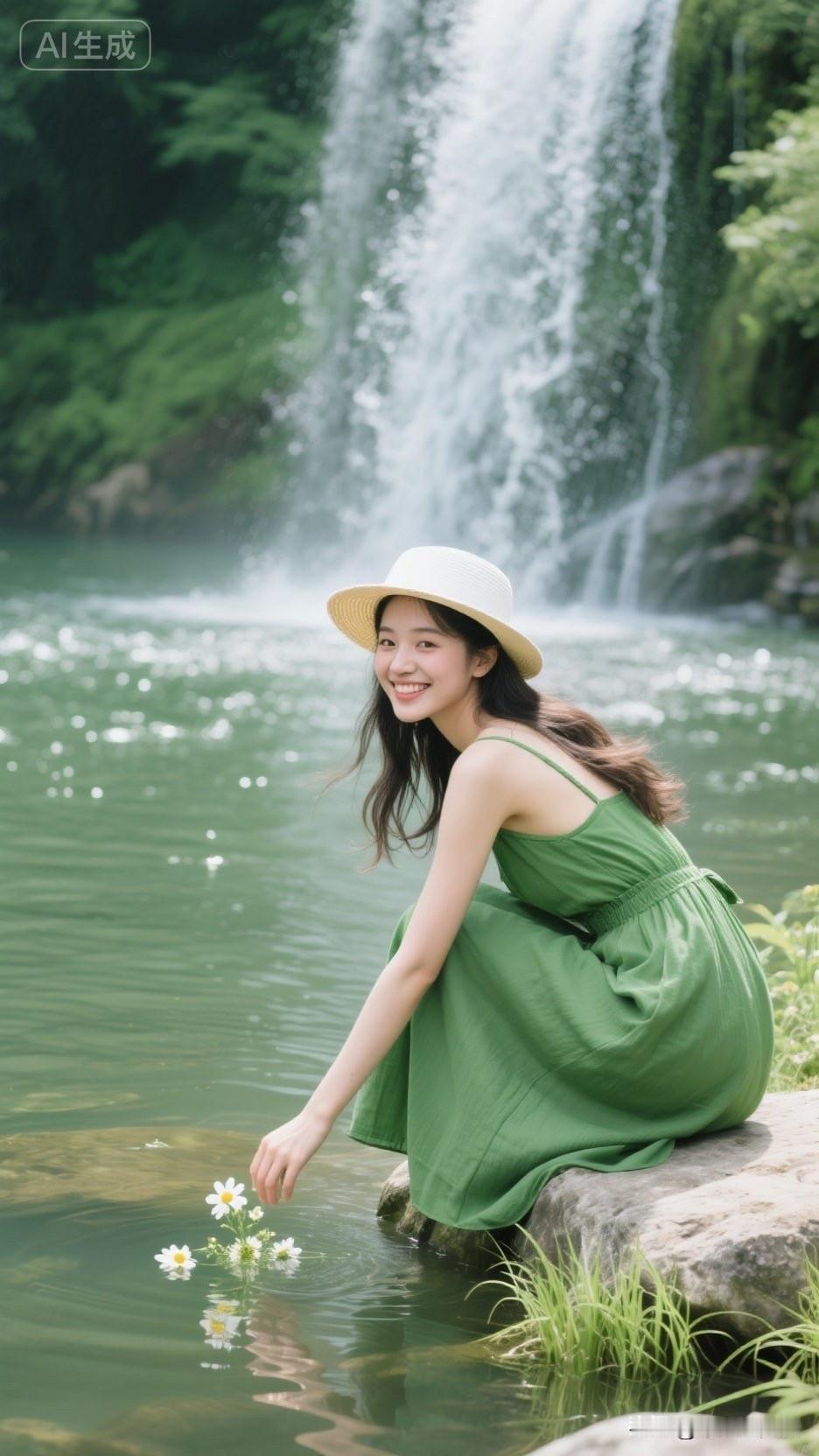 在瀑布旁，与自然亲密接触，感受生活的美好。