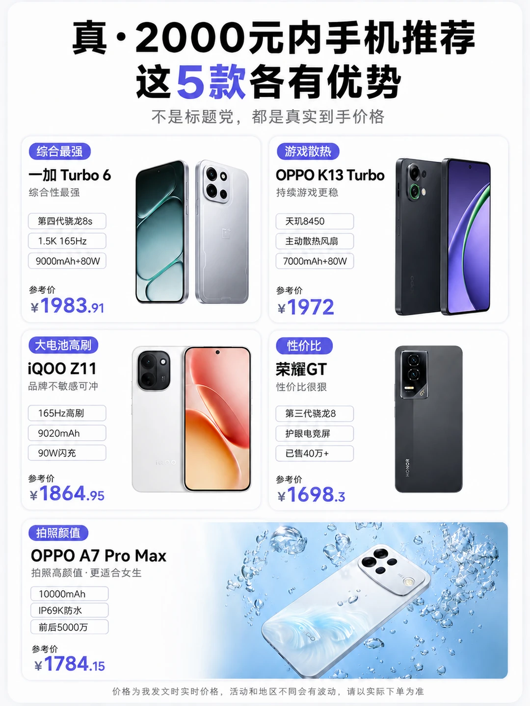 真· 2000元手机推荐！这5款真没超预算