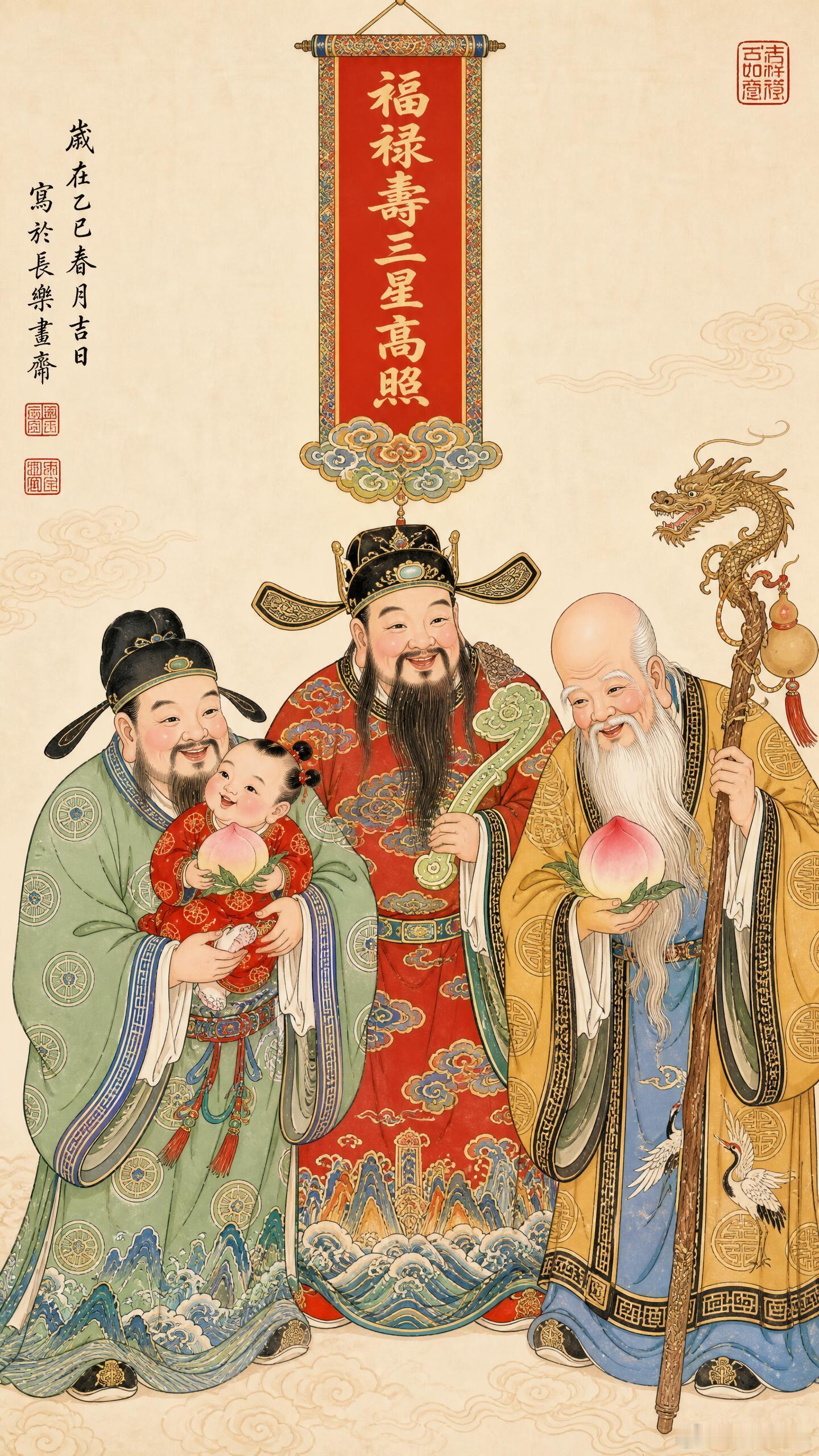 福禄寿三星齐聚保佑你的爸爸妈妈平安健康陪你很久很久