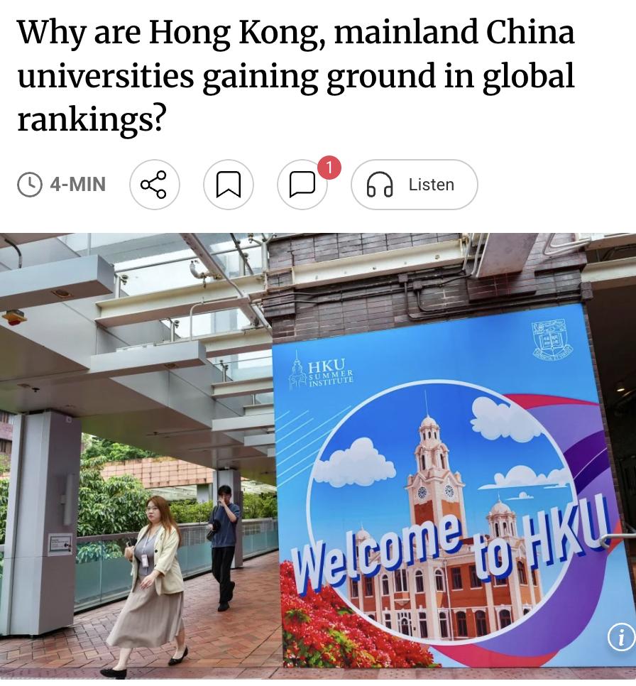 外媒：过去五年全球高等教育格局显著变化，QS排名显示中国香港和内地高校排名持续攀